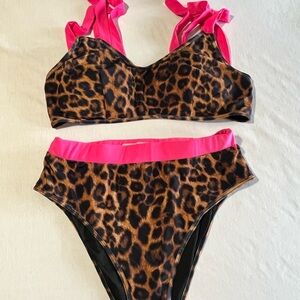 Leopard Print Bikini with Pink Accents